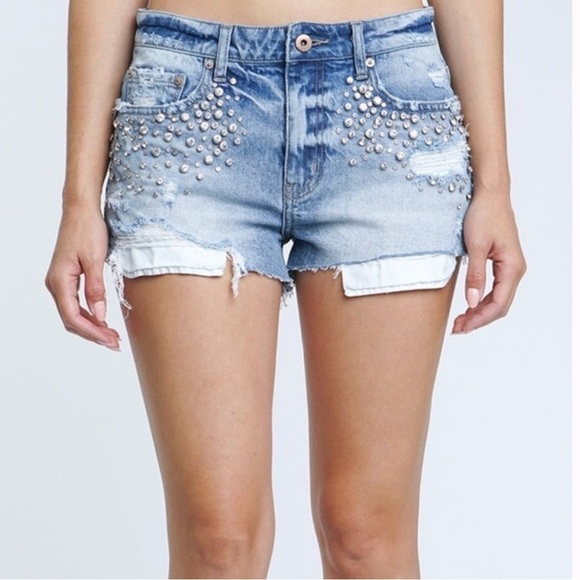 Pistola Winston Cutoff Shorts with Rhinestone Accents | Size 28 | Blue Denim - Picture 1 of 9